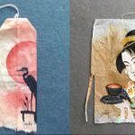 L’art de peindre le Japon sur des sachets de thé usagés