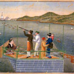 Dutch_personnel_and_Japanese_women_watching_an_incoming_towed_Dutch_sailing_ship_at_Dejima_by_Kawahara_Keiga